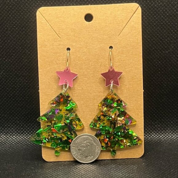 3/$12~Glittery Sequin Christmas Tree Earrings - Picture 4 of 4